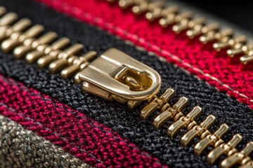Aufkleber - Close-up of a colorful zipper on a textured fabric showcasing intricate details and craftsmanship