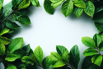 Aufkleber - Green leaves forming a natural frame on a light background for creative designs and presentations