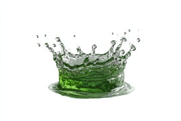 Aufkleber - Water splash creates a vibrant green crown shape against a stark white background in a clean environment