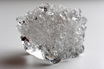 Leinwandbilder - Unique transparent crystal formation with bubble-like texture displayed on a light surface