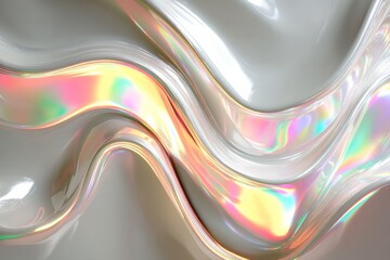 Poster - Beautiful iridescent waves on a smooth surface reflect colorful light during daylight, creating a captivating visual effect