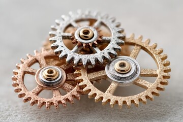 Leinwandbilder - Intricate arrangement of antique gears in various metallic colors showcasing craftsmanship and engineering