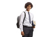 © Ljupco Smokovski - African american male student in a college uniform holding books