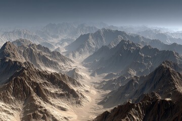 Poster - Majestic mountain range displays rugged peaks and serene valleys under a twilight sky