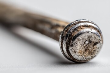 Aufkleber - Detailed close-up of a worn metal screw resting on a light surface at a workshop