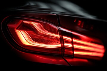 Aufkleber - Close-up of a modern car's rear taillight glowing red in low light conditions at night