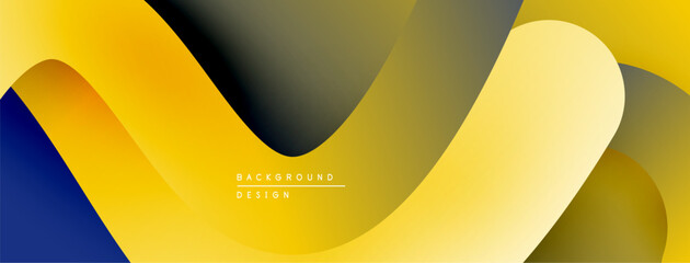 Leinwandbilder - Abstract flowing shapes, vibrant yellow, dark blue, gray gradients. Modern design, smooth curves create dynamic composition.