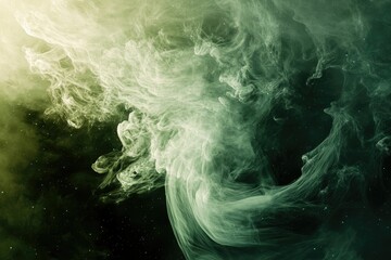 Wall Mural - abstract swirling green smoke resembling a nebula or cosmic cloud.