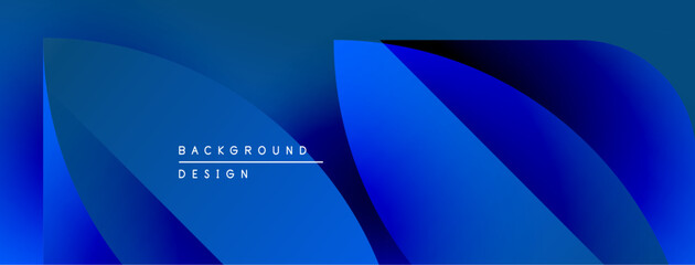 Poster - Abstract blue gradients form flowing shapes. Text reads background design centered within composition. Minimalist aesthetic, modern feel.