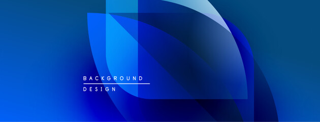 Aufkleber - Abstract blue background features overlapping shapes, gradients. Modern design elements create dynamic visual effect. Minimal text present.