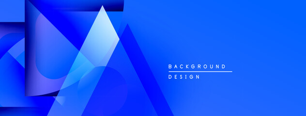 Poster - Abstract blue design features overlapping geometric shapes, gradients, modern aesthetic. Text reads background design.