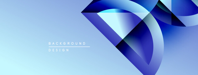 Leinwandbilder - Abstract blue design. Geometric shapes overlap, creating dynamic visual effect. Gradient background adds depth, modern feel.