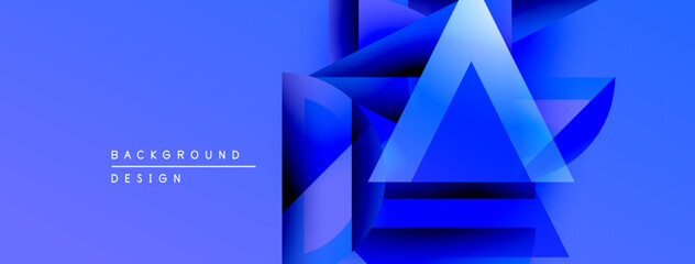 Leinwandbilder - Abstract blue design features layered triangles. Gradient shades create depth, modern aesthetic. Minimal text present, clean composition.