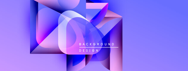 Poster - Abstract geometric shapes overlap, creating vibrant purple, blue gradients. Text reads background design within composition. Modern, dynamic visual.