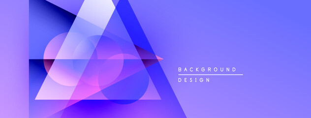 Leinwandbilder - Abstract geometric shapes, triangles, circles, blue purple gradient. Modern design element for backgrounds, presentations.