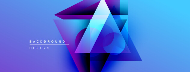 Poster - Abstract geometric shapes overlap, creating vibrant blue purple gradient. Modern design elements suggest technology, innovation.