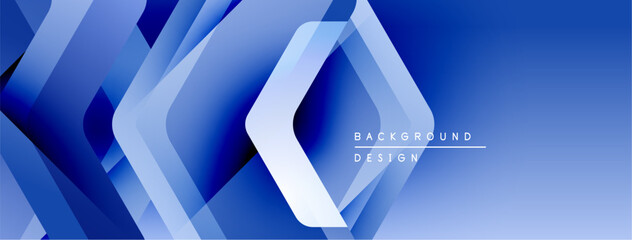 Poster - Abstract blue geometric shapes create dynamic background. Gradient shades offer depth, modern aesthetic. Minimalist design, clean lines.
