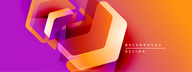 Poster - Abstract geometric shapes overlap, creating vibrant gradient effect. Orange, purple hues dominate design. Modern, dynamic composition.