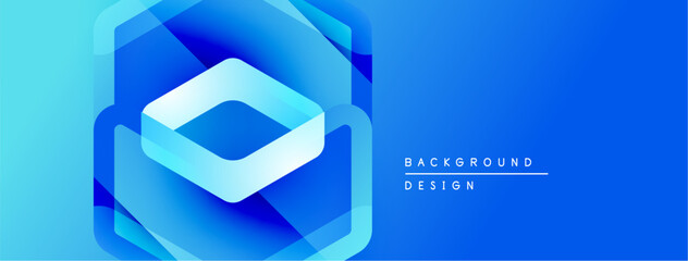 Aufkleber - Abstract blue design features layered geometric shapes. Hexagon dominates composition, creating modern visual effect. Bright gradient adds depth.
