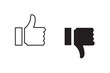 © Vector - Black thumbs up and thumbs down icon flat design. Vector illustration. Like and dislike flat icon set. Like and dislike social network pictograms isolated on white background EPS10