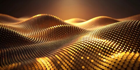 Wall Mural - abstract golden wave pattern of illuminated dots featuring a smooth, undulating surface texture