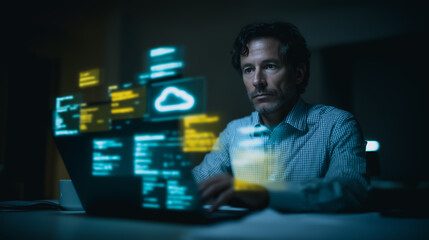 Wall Mural - digital architect: a focused and determined individual, immersed in the world of technology, is seen