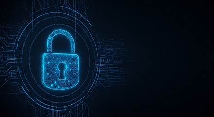 Conceptual Cybersecurity Digital Lock with Data Code in Dark Blue Tones Generative AI

