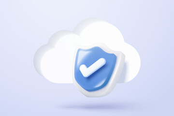 3d data protection privacy icon signs with cyberspace secure digital cloud buttons. checkmark shield