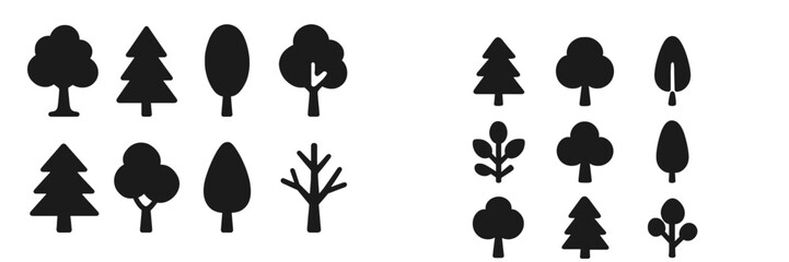 Poster - Various silhouettes of trees arranged in different shapes and sizes on a clean background