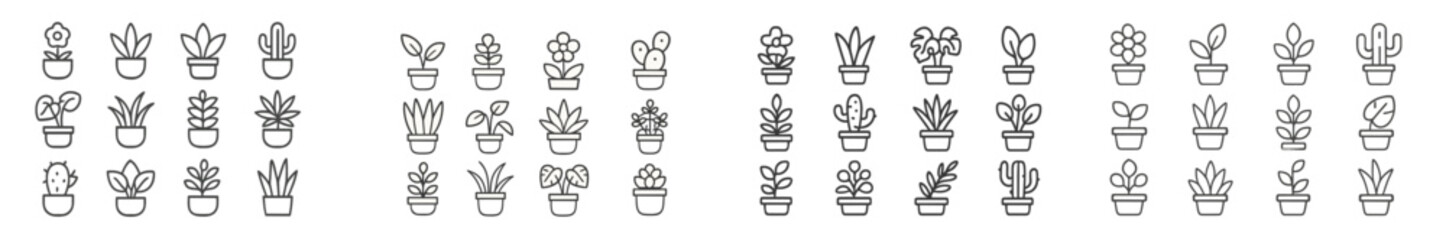 Aufkleber - Selection of hand-drawn plant illustrations in various pots showcasing diverse botanical shapes and sizes for design inspiration