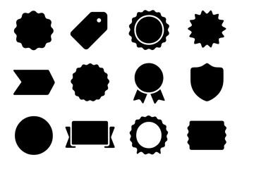 Aufkleber - Various blank shapes and badges suitable for graphics design and branding applications captured in simple black silhouettes