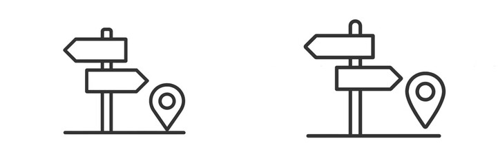 Leinwandbilder - Directional signs indicating multiple paths and a location pin in a minimalistic design, perfect for navigation concepts