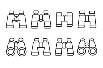 Leinwandbilder - Collection of simple line drawings of binoculars arranged in various orientations and styles on a white background