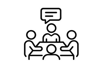 Poster - Engaging discussion at a round table meeting among diverse participants in a collaborative setting