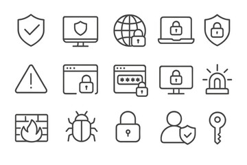 Aufkleber - Collection of security icons illustrating digital safety and protection in various contexts