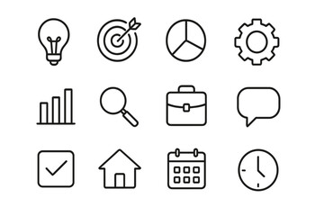 Poster - Icon set representing innovation, business planning, and scheduling concepts in a minimalist design
