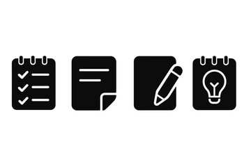 Fototapete - Checklist symbols, blank and pencil notes, and light bulb icon representing organization and brainstorming