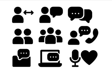 Aufkleber - Communication icons representing various forms of interaction and connection among individuals and groups