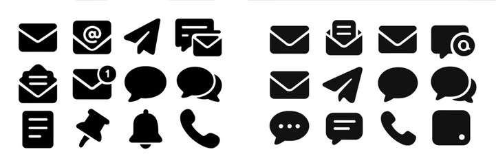 Leinwandbilder - Various communication icons showcasing email, messaging, and notifications in a simple design for digital applications