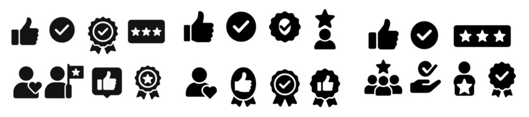 Aufkleber - Collection of various black and white icons representing user engagement and feedback in digital platforms