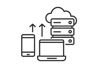 Fototapete - Cloud storage technology connecting smartphone and laptop for data transfer in a digital workspace
