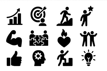 Aufkleber - Icons representing various concepts of motivation and teamwork in a modern design setting