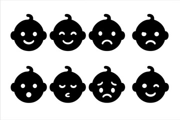 Aufkleber - Collection of baby face icons expressing various emotions in a simple and playful design