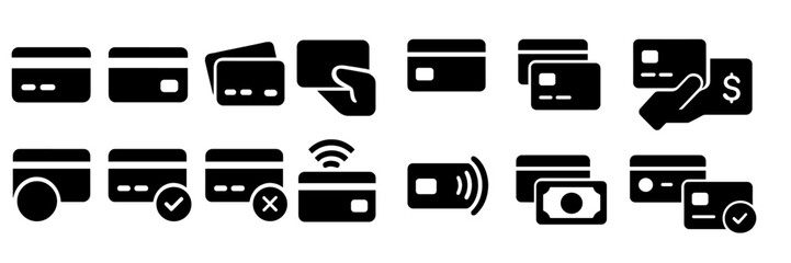 Poster - Various credit card icons showcasing transactions, payments, and card handling in simple black design on white background