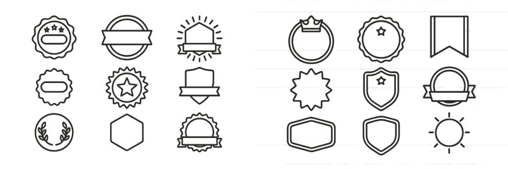 Fototapete - Varied design elements showing different shapes and symbols for badges and awards in a minimalistic style