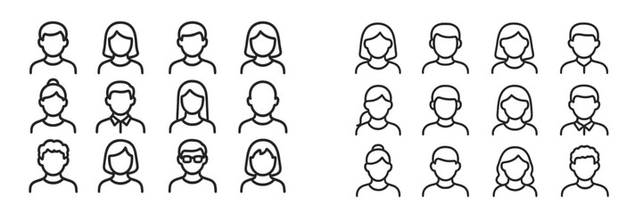 Aufkleber - Various line art representations of diverse individuals highlighting different hairstyles, facial features, and expressions