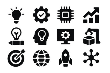 Fototapete - Icons representing technology, innovation, and business themes commonly used in creative design and presentations