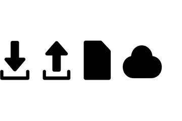Poster - Collection of data transfer icons representing download, upload, file type, and cloud storage in a minimalist style