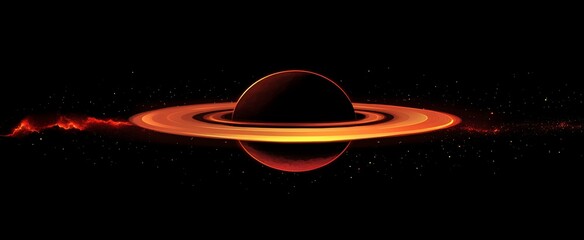 Wall Mural - Glowing planet with rings in dark space.