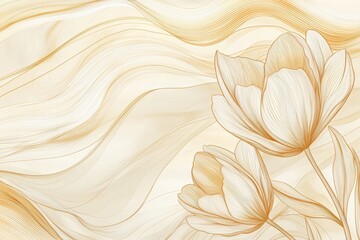 Wall Mural - elegant floral design with soft waves in warm tones and lines